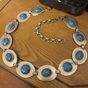 Vintage Faux Turquoise Concho Silver Tone Belt
